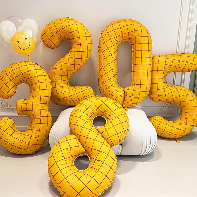 40-Inch Large Number Balloon Toy Inspired Story Matte Yellow Birthday Balloon Western Rodeo Party Supplies Boy Girl Story Anniversary Kids Birthday Party Cowboy Farm Themed Baby Welcome Decorations