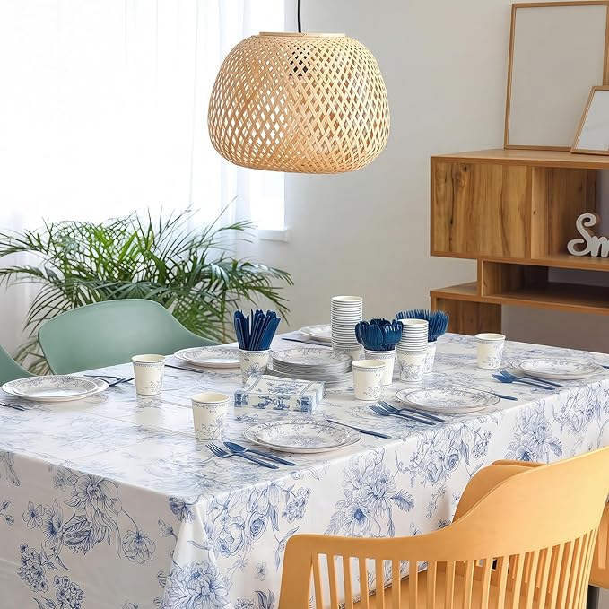 352 Pcs Blue Floral Disposable Tableware Set Vintage Flower Party Supplies Set for 50 Guests Tea Party Disposable Dinnerware Includes Plates Napkins Cups Cutlery for Wedding Bridal Shower