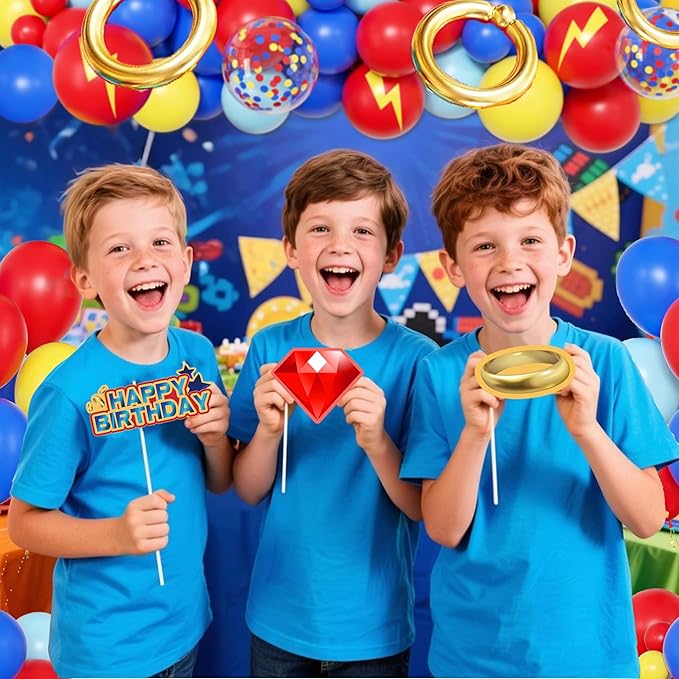 Birthday Decorations for Boys,Happy Birthday Banner, 30 Balloons,Gold Ring Foil Balloon,Photo Booth Props for Men (Hedgehog)