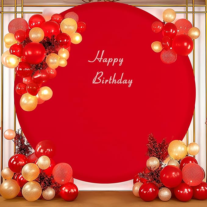 Gallety 7.2FT Red Round Backdrop Cover with Size Adjuster & 4 Metal Clips, Universal Fit for 5ft-7.2ft Circle Stand, Polyester Fabric Arch Cover for Wedding, Birthday Party, Video, Photography Decor