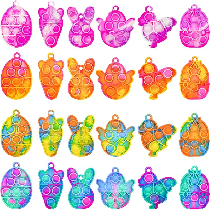 Easter Pop Fidget Toys Bulk 24Pcs Easter Party Favors for Kids, Easter Egg Fillers Basket Stuffers Sensory Mini Pop Keychain Stuffers Fidgets for Classroom Prizes Kids Party Supplies Gifts