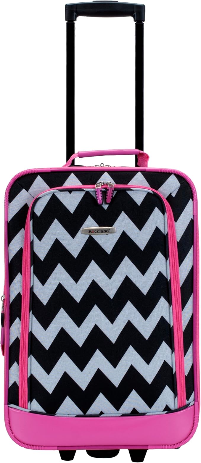 Rockland Fashion Softside 2 Piece Luggage Set, Expandable, (14" Tote/19" Upright), Pink Chevron
