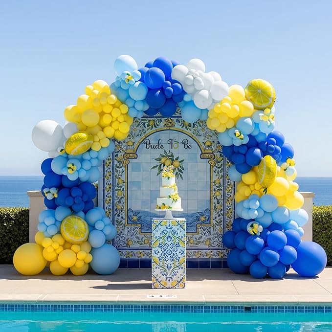 she found her main squeeze bridal shower with Royal Blue Yellow White Balloon Garland Arch Kit Lemon Foil Balloons for Summer amalfi last toast on the coast Bachelorette Bridal Shower Decorations