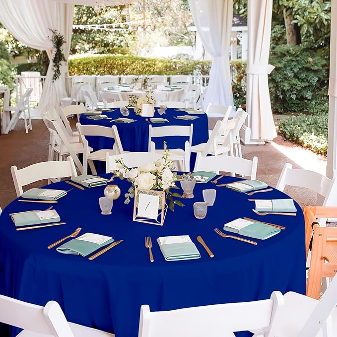 Mulbozy 12 Pack Dark Blue Round Tablecloth, 84 Inches Plastic Table Cover, Premium Disposable Round Party Tablecloth for Restaurant Dinners, Wedding, Grad Party, Baby Shower, Outdoor Camping