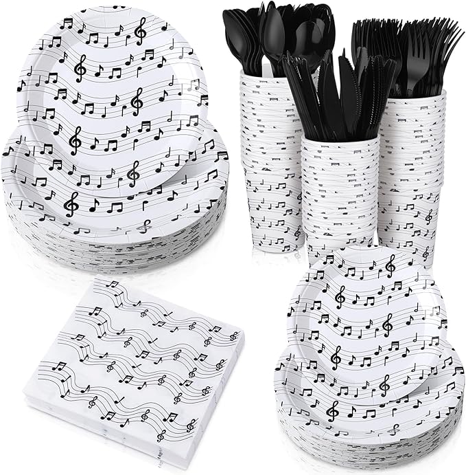 Yungyan 252 Pcs Musical Note Plates and Napkins Set Music Themed Party Decorations Disposable Music Notes Paper Napkins Plates Cups Knives Spoons Forks Concert Musical Dinnerware Serves 36 Guests
