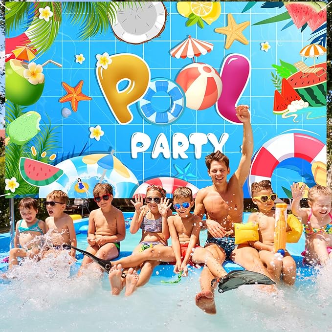 Summer Pool Beach Party Decorations, Summer Party Beach Decor Supplies, Pool Banner Decorations, Backdrop Wall Decor for Kids Suitable for Indoor and Outdoor Use
