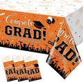 3 Pack Graduation Tablecloth Party Decorations, Class of 2026 Congrats Grad Plastic Tablecover Party Supplies, Orange Rectangle Graduation Table Decorations for College High School Party, 54 x 108Inch