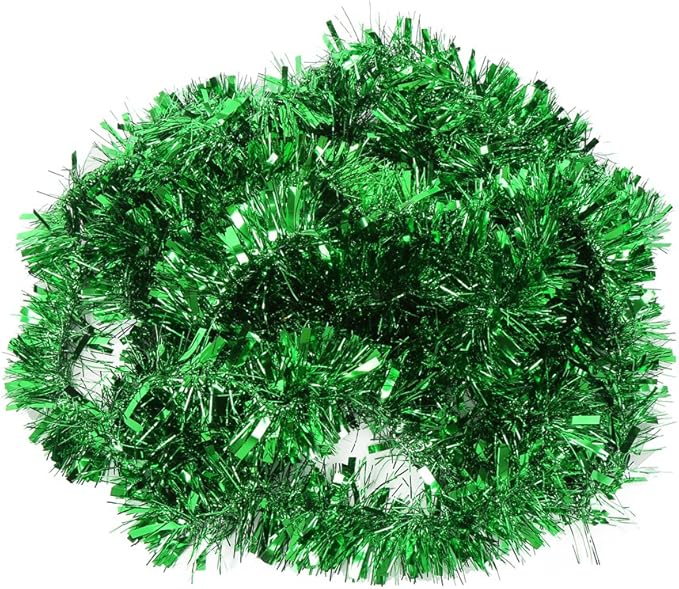DECORA Green Tinsel Garland for Christmas Tree Decorations St. Patricks Day Wedding Birthday Party Supplies 33 FEET