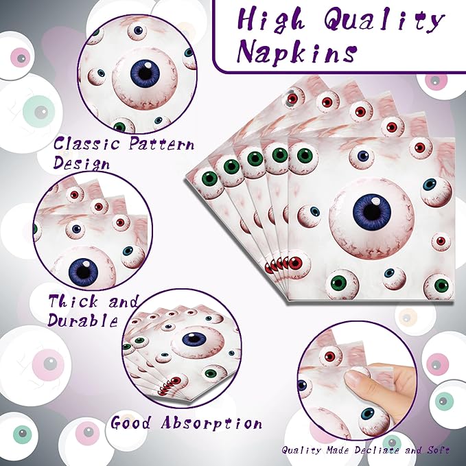 Halloween Party Supplies Decoration Set, 141 Pieces Includes Plates, Napkins, Cups, Tablecloth and Tableware for Halloween Horror Theme Party Decorations, Serves 20 ( Eye Ball )