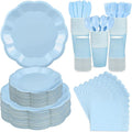 350 Pcs Light Blue Paper Plates and Napkins Set Include 9" Easter Plates, 7" Dessert Plate Disposable Scalloped Tableware Serve 50 Guest for Wedding Boy Baby Shower Bridal Shower Birthday
