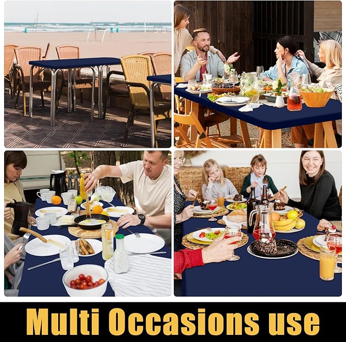 Smiry 2 Pack Rectangle Picnic Table Cloth, Waterproof Elastic Fitted Tablecloths, Washable Polyester Rectangular Patio Table Cover for Camping, Indoor and Outdoor (Navy, 24"x48")