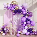 Purple Black and Gold Balloon Arch Kit, 147PCS Latex Balloons Different Sizes 18 12 10 5 inch for Baby Shower Girl Princess Birthday Wedding Engagements Anniversary Party Decoration