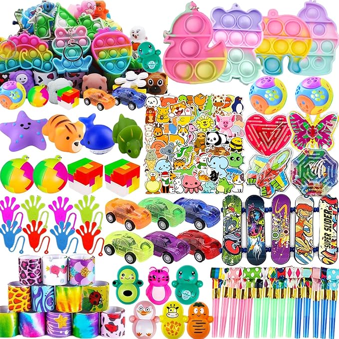 118 Pcs Party Favors for Kids, Pop Fidget Treasure Box Toys for Classroom, Prizes for Kids Classroom, Goodie Bag Stuffers, Pinata Stuffers Filler, Carnival Prizes Birthday Return Gifts for Ages 4-8-12