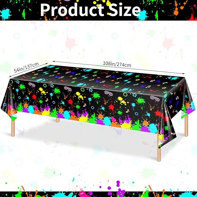 3 Pack UV Reactive Neon Glow Tablecloths 108x54 Inch - Activated Party Table Covers Decoration for Glow-in-the-Dark Events, Birthday Raves & UV Night