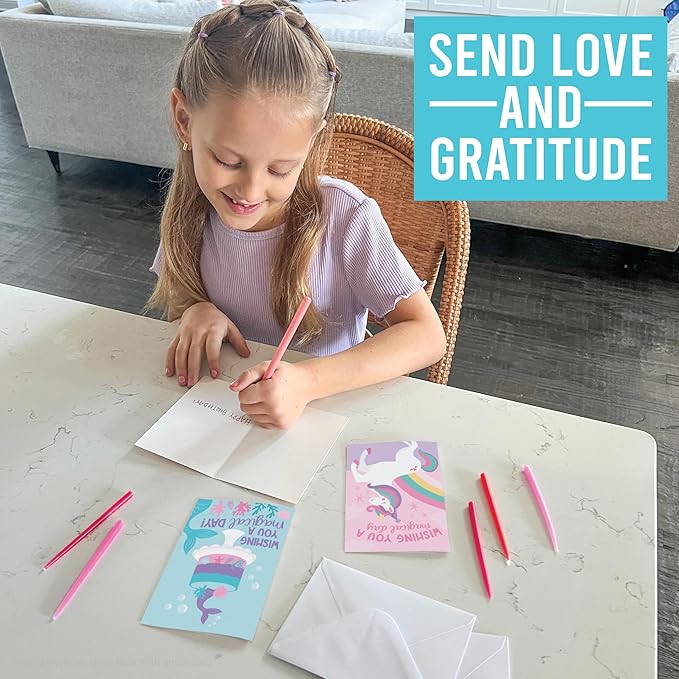 Hadley Design Happy Birthday Cards for Kids with Envelopes - 24 Assorted Kids Birthday Cards Bulk for Classroom, Generic Children Greeting Card Pack for Students, Blank Bday Notecards, Designed in USA