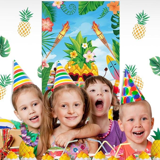 Hooqict Luau Party Game for Kids Pin the Sunglasses on the Pineapple for Summer Tropical Tiki Luau Party Supplies Decorations, Large Hawaiian Pin The Tail Game Poster with 27 Pineapple Stickers