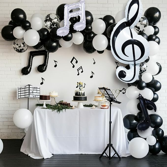 129pcs Music Balloons/Music Theme Party Decoration/Black and White Music Note Latex Balloon/Band Banquet Decorations/Globos Musicales
