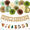 Kriyokiaa Woodland Baby Shower Decorations 15 Pcs Baby Shower Decorations with Oh Baby Banners Paper Lantern Paper Flower Pom Poms