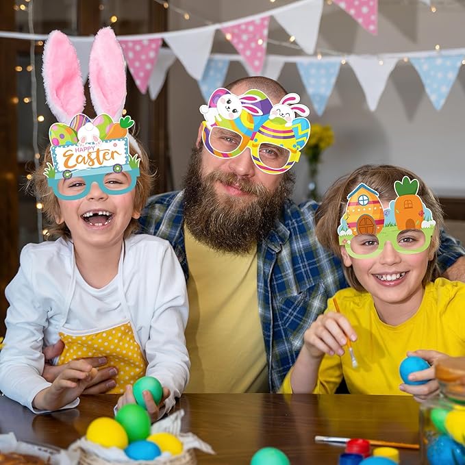 16 Pcs Easter Party Decorations Paper Glasses Bunny Photo Booth Props Supplies for Happy Spring Easter Birthday Party