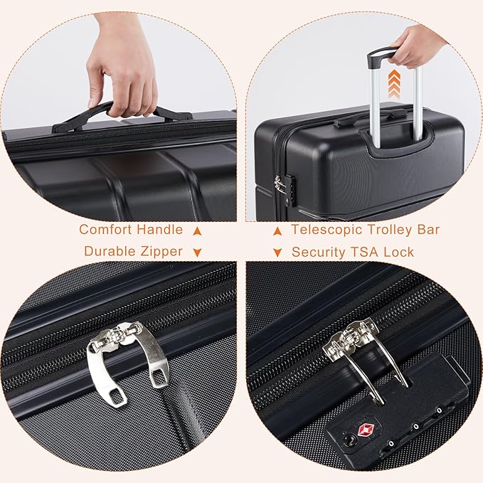 Sweetcrispy Carry on Suitcase, Luggage with Spinner Wheels, Hard Shell ABS, TSA Lock, 20 Inch Black