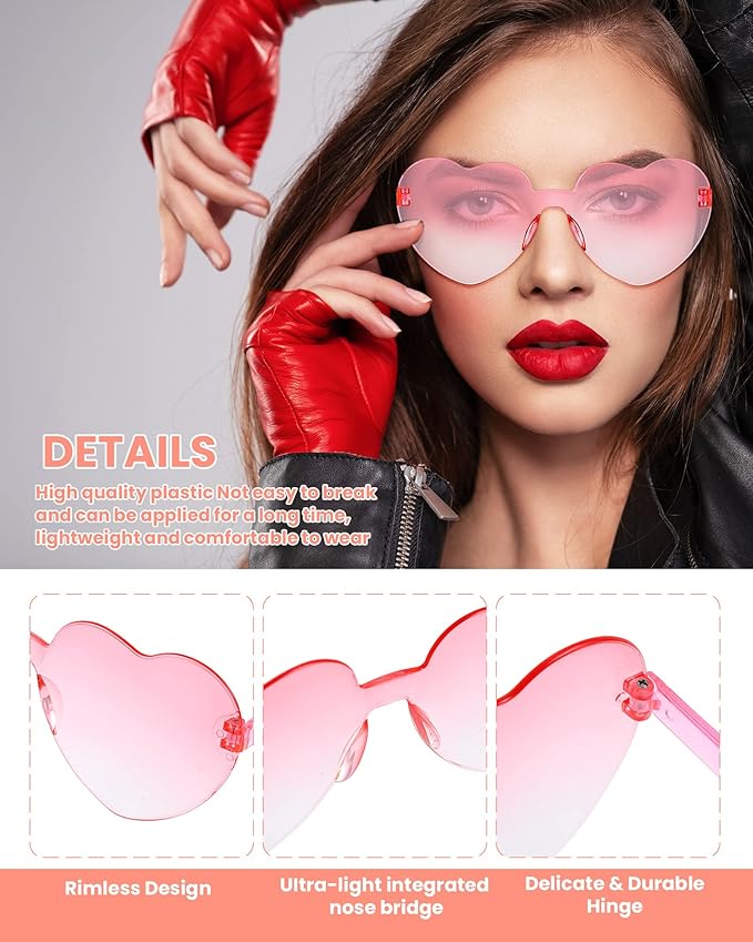 Weewooday 40 Pairs Heart valentines Glasses Rimless Heart Shaped Frameless Sunglasses Transparent Sunglasses Tinted Eyewear