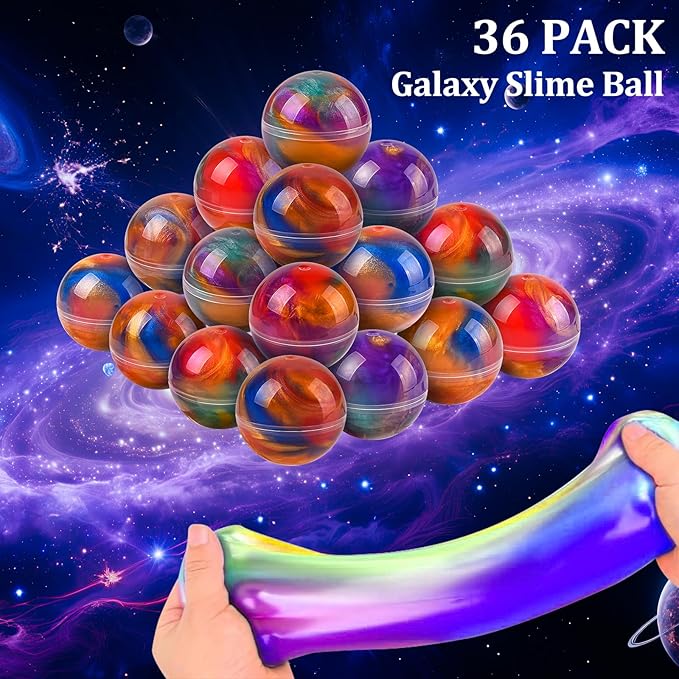 36 Pack Galaxy Slime Ball Kit - Easter Basket Stuffers for Teens Boys Girls Funny Easter Gifts Slime Party Favors for Kids Classroom Reward Stress Relief Toys Goodie Bag Stuffers Valentines Day Gifts