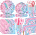 452 Pcs Mermaid Party Decorations Include Sea Mermaid Paper Plates Napkins Cups Tablecloth Cutlery Straws Ocean Tableware for Baby Shower Birthday Party Supplies