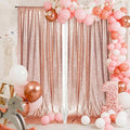 PartyDelight Rose Gold Sequin Backdrop 5x10ft 2 Panels - High Density 3mm Shimmer Sequin Background with 4-Inch Rod Pocket, Sparkly Photography Curtain for Wedding, Gala, Stage & Event Decoration
