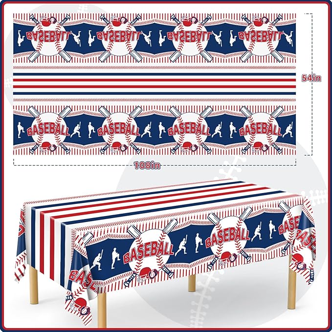 3pcs Baseball Tablecloth - Table Cover & Party Decorations - Disposable Plastic Tablecloth - Rectangle for Baseball Games & Sports Birthday Decorations