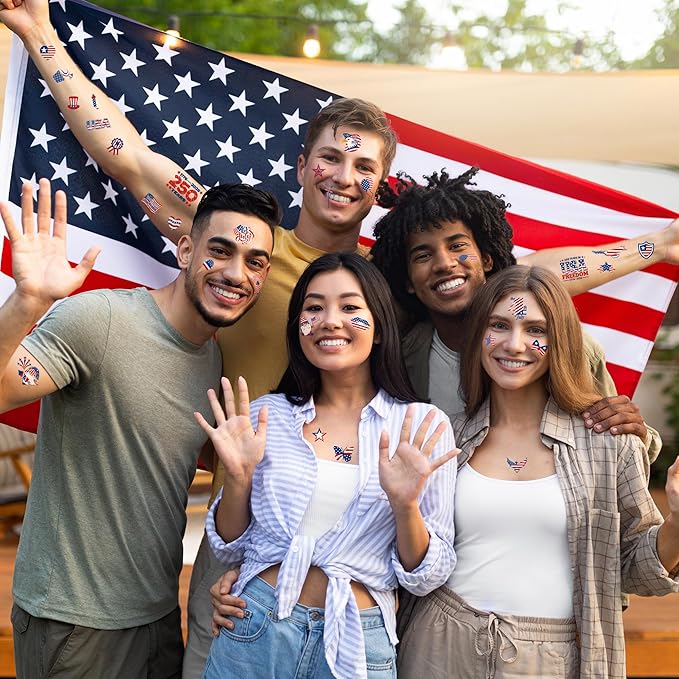 99 PCS 4th of July Temporary Tattoos, 12 Sheets Waterproof 4th of July Accessories, USA Flags Fireworks Eagles Independence Day Decorations, Patriotic Tattoos for Memorial Day Veterans Events