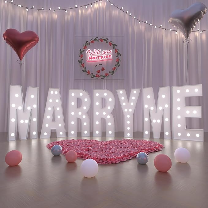 Big Marquee Light-up Letter Decorations: 4 Feet Tall Large Letters X Marry Me Proposal Gender Reveal Alphabet 4FT Sign Graduation Party Wedding Engagement Anniversary HOCO Decor Mosaic Balloon
