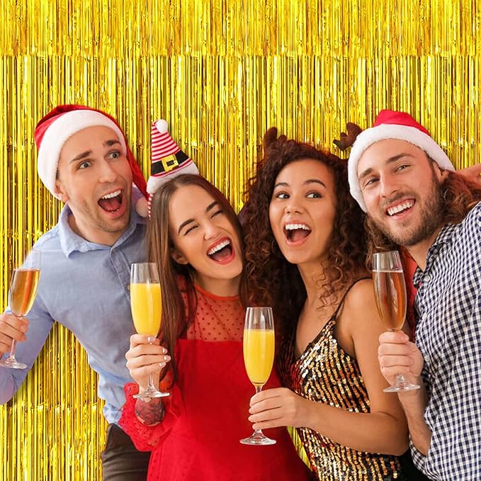 6 Pack Gold Foil Fringe Curtains Backdrop, 3.28 x 9.8 Ft Metallic Streamers Tinsel Curtains Background for Photo Booth, Birthday, Halloween, Christmas, Thanksgiving, New Year Party Decorations