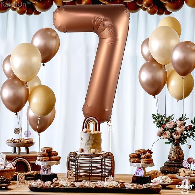 KatchOn Giant Coffee Brown Number 7 Balloon - 40 Inch, 1 Count, Unisex, Children, 7th Birthday & Anniversary, Reusable, Number 7, Brown