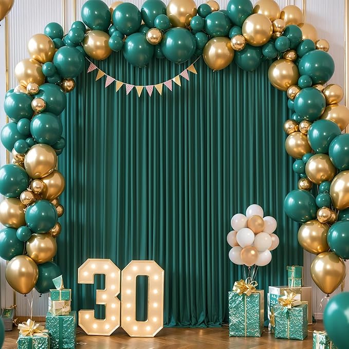 40x10FT Hunter Green Backdrop Curtains for Wedding Parties,Wrinkle Free Polyester Photography Backdrop Drapes for Baby Shower Birthday Parties Stage Background Stand Decorations 4x10ft,10 Panels
