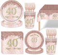 121Pcs 40th Birthday Party Supplies Plates Napkins Cups Forks Tablecloth Rose Gold Happy 40th Birthday Themed Disposable Tableware Decorations Serves 24 Guests for Women 40 Years (40th rose gold)