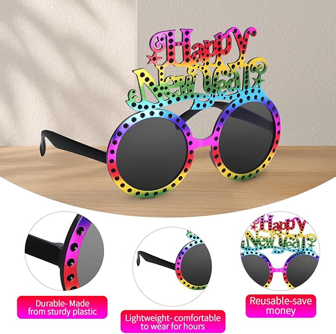 Happy New Year Metallic Glasses Shiny 2026 Party Eyeglasses for Adults & Kids Fun NYE Accessories & Photo Booth Props