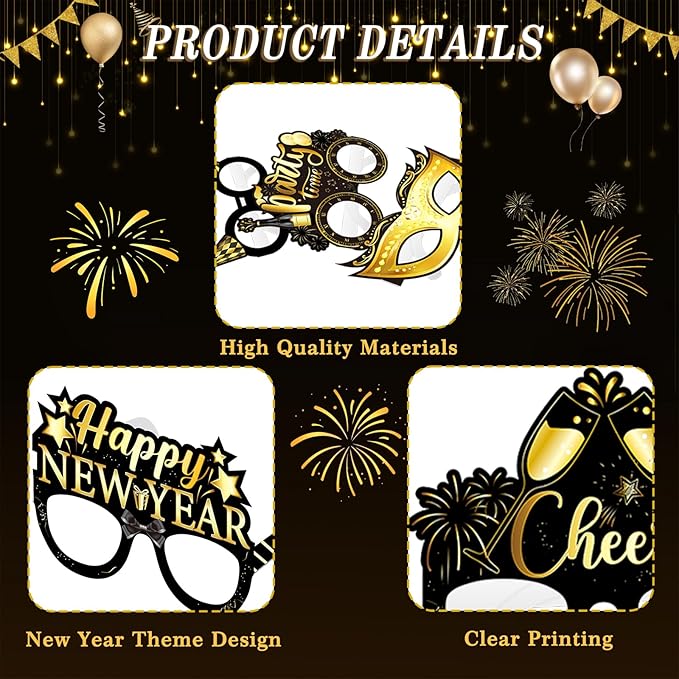 FRIDAY NIGHT Happy New Year Paper Glasses 24 PCS New Years Eve Party Supplies 2026 Funny Eyeglasses Eyewear Happy New Years Decorations