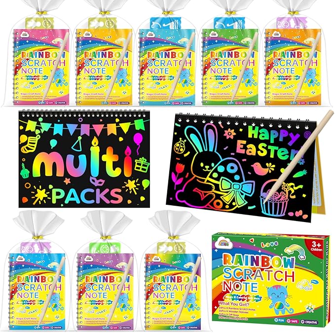 ZMLM 16 Pack Scratch Art Party Favors: Birthday Party Favors for Kids 4-8, Bulk Rainbow Scratch Notebook Paper Pads, Goodie Bags Stuffers Girls Boys Classroom Gifts Crafts Toys Easter Basket Stuffers