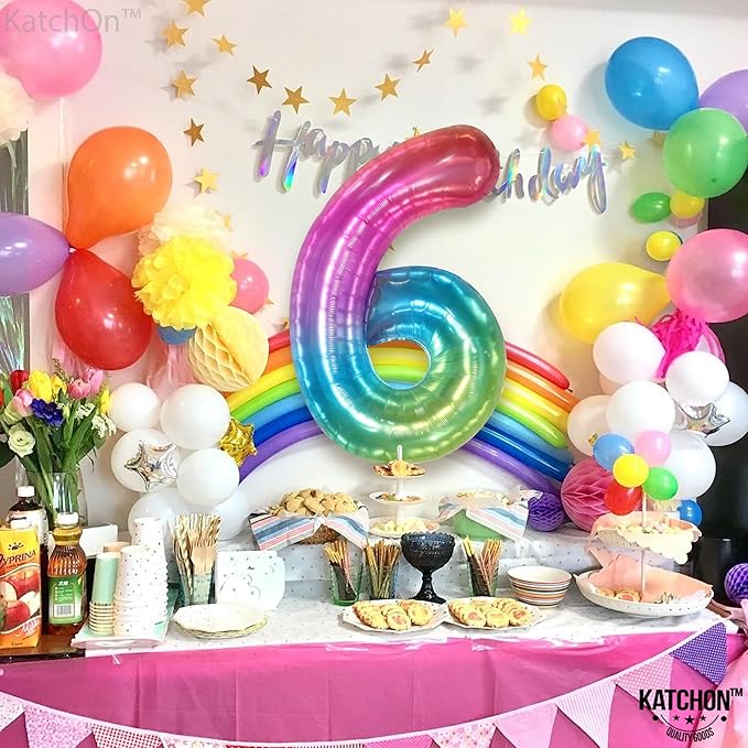 KatchOn, Giant Jelly Number 6 Balloon - 40 Inch | 6 Balloon Number, 6 Balloons for Birthday Girl | Rainbow 6 Balloon, 6 Year Old Balloon | Number Balloons for Happy Anniversary Decorations