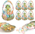 ReliThick 50 Pcs Dinosaur Goodie Bags with Handles, Sealed Plastic Dinosaur Party Favor Gift Bags Bulk Clear Window Dino Egg Candy Treat Pouch for Snack Birthday Baby Shower Decoration Supplies