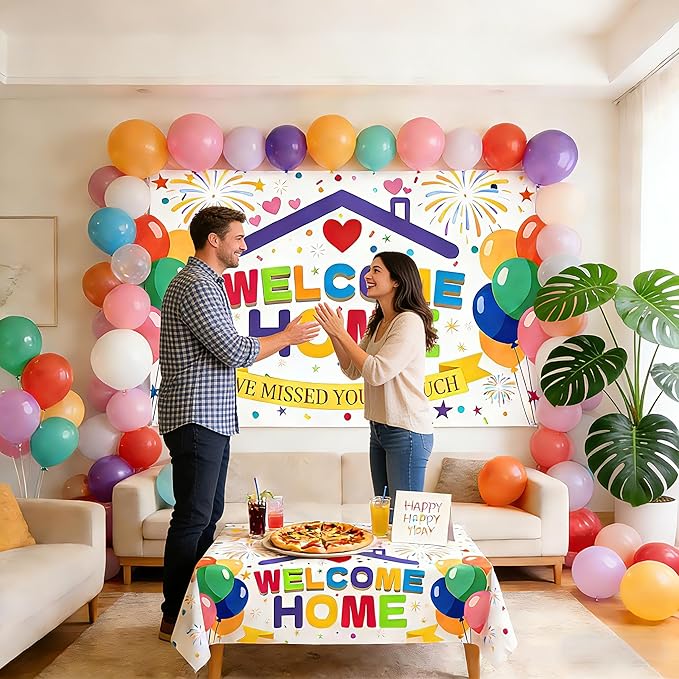Welcome Home Banner Backdrop, 6x4ft Large We Missed You Sign, Non-Fading Washable Fabric Photography Background for Military Homecoming, Family Reunion, Deployment Return Party Decorations