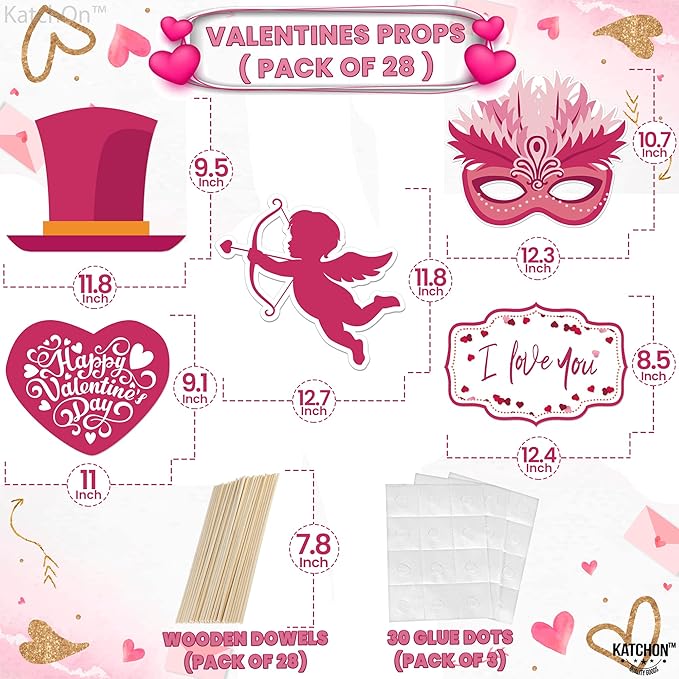 KatchOn, Pink Valentines Day Decorations Photo Booth Props- Pack of 28 | Valentines Day Photo Props, Valentine Day Decorations | Valentine Photo Booth Props, Valentine Day Props, Pink Valentine Decor