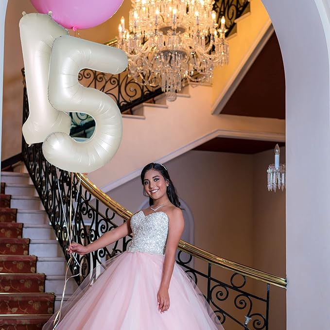 Number 7 Balloons White Sand Seven Balloon for 7 Year Old Birthday Decorations 40 Inches Cream White Large Numbers 7th Birthday Party Nude Ballons Beige 7 Digital Neutral Balloon Pearl White 7