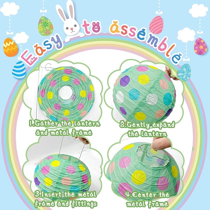 ADLKGG Pastel Paper Lanterns for Easter Party Decorations, 12pcs Macaron Colored Hanging Paper Lanterns for Classroom Baby Shower Wedding Birthday Party, Easy to Assemble Indoor Outdoor Yard Decor