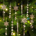 18pcs Crystal Christmas Ornaments for Christmas Tree Decorations-Champagne Hanging Acrylic Snowflake and Icicle Ornaments with Drop Pendants for New Year Party Decorations Supplies