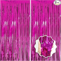2 Pack Hot Pink Backdrop Party Decorations Tinsel Foil Fringe Curtain Backdrop Streamer Photo Booth for Wonmen Girl Pink Theme Princess Bachelorette Graduation Birthday Party Decorations