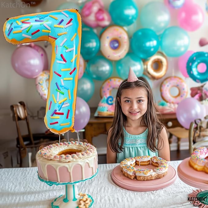 KatchOn, Giant Donut Number 7 Balloon - 40 Inch | 7 Birthday Balloon for Party Decorations | 7 Balloon Number | Donut Balloons for Bdy Party | Seven Balloon for Birthday Decorations