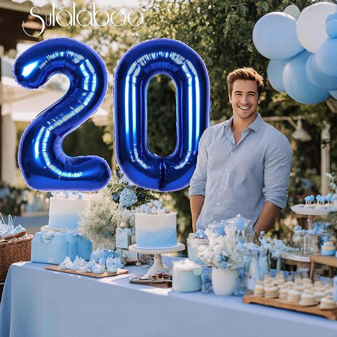 40Inch Navy Blue Number 20 Balloon Large Helium Royal Blue Number Balloons 0-9 Giant Digital 20th Foil Mylar Big Party Balloon for Boy Birthday Party Anniversary Graduation Decorations