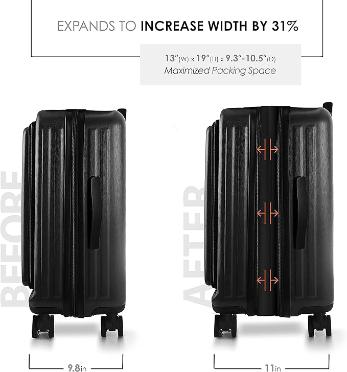 TRAVELARIM 20 Inch Carry On Luggage 22x14x9 Airline Approved, Carry On Suitcase with Wheels, Hard-shell Carry-on Luggage, Durable Luggage Carry-On, Black Small Suitcase with Cosmetic Case