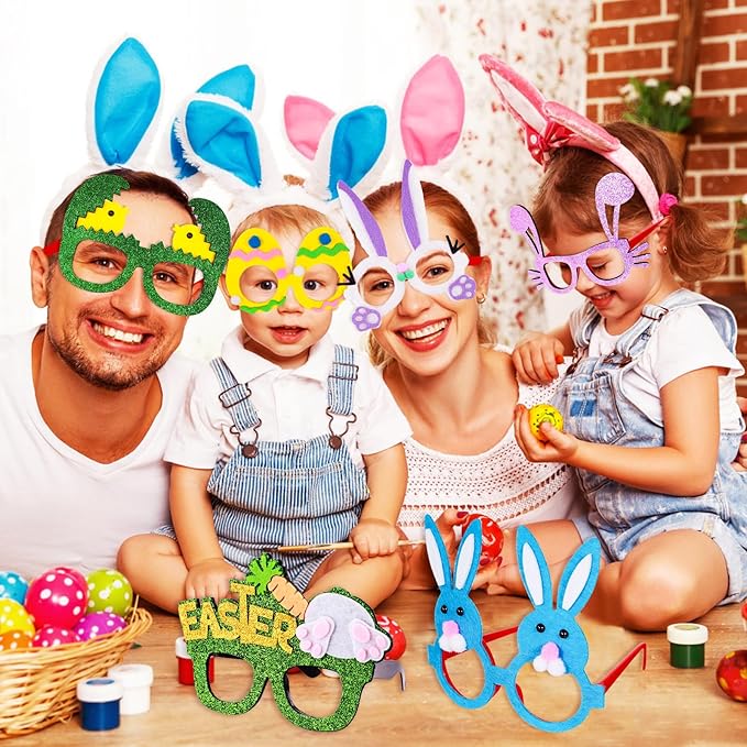 MGparty Easter Party Glasses Frame 12PCS Easter Bunny Ears Chick Eggs Glasses Easter Party Decoration Supplies Easter Photo Booth Basket Stuffers for Kids and Adults